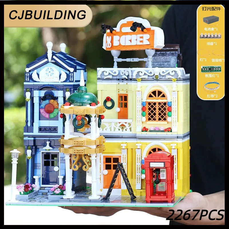 Mould King 16031 Barber Shop MOC Bricks Assemble Toys Christmas Gifts Street View Creative Series In Town Model With Led Light