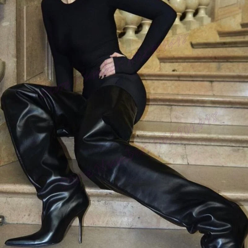 

Black Over The Knee Pointed Toe Boots Matte Leather Shoes for Women Stilettos High Heels Sexy Shoes 2025 Zapatos Para Mujere