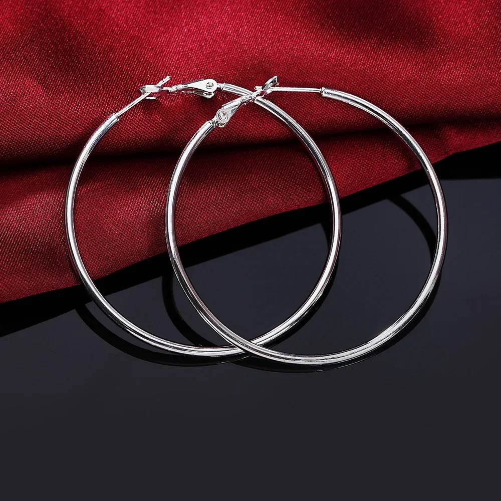 Hot Sale High Quality 925 Sterling Silver Classic 5-8CM Big Circle Earrings Women Party Jewelry Fashion Christmas Gifts image 2
