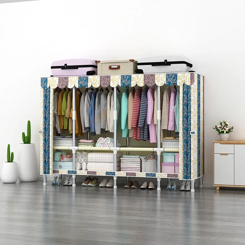 

'4-Column Collapsible Portable Wardrobe Fabric Canvas Wardrobe metal Frame DIY Storage clothes cabinet