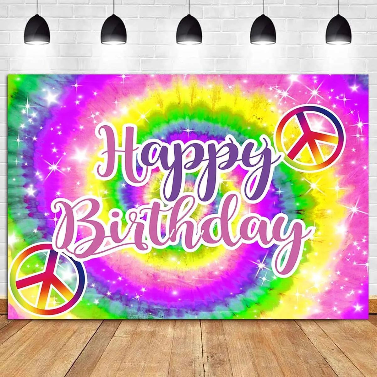 

Tie Dye Happy Birthday Party 60's Hippie Theme Photography Backdrops Groovy Sign Rainbow Style Photo Background Decorations