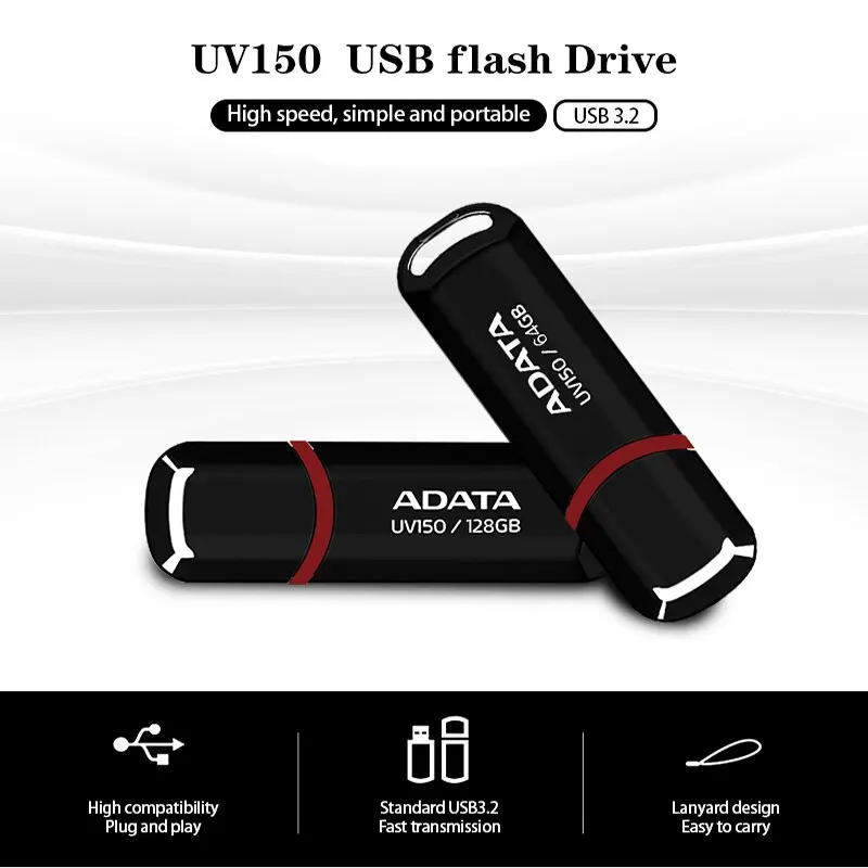 ADATA USB Flash Drives Pendrive UV150 USB 3.2 Pen Drive 32GB 64GB 128GB 256GB CLE USB Flash Disk Mini Key Memory Stick 3.0