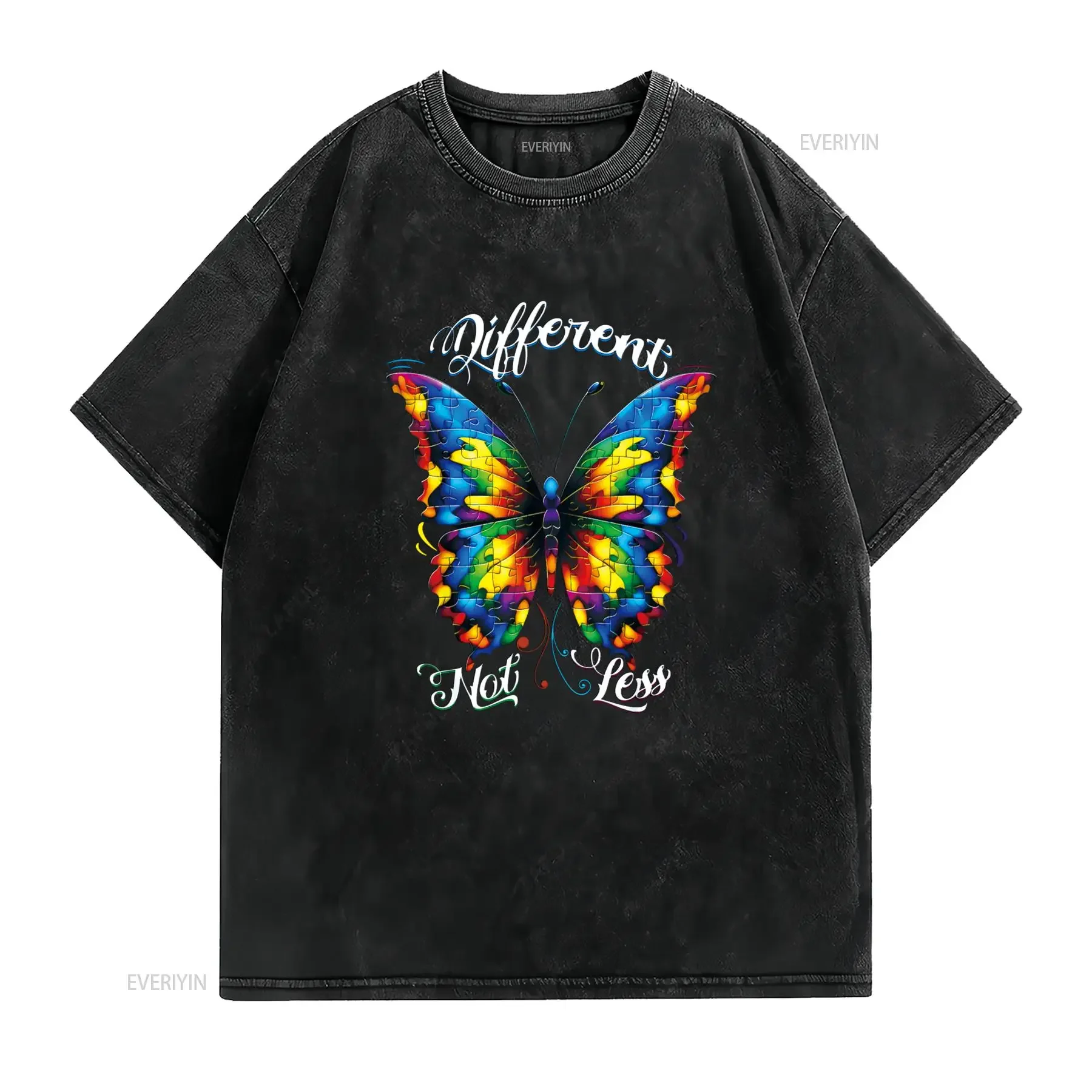 Autism Awareness Different Not Less Neurodiversity T Shirt vintage Washed Unisex Breathable homme Stretched Slightly