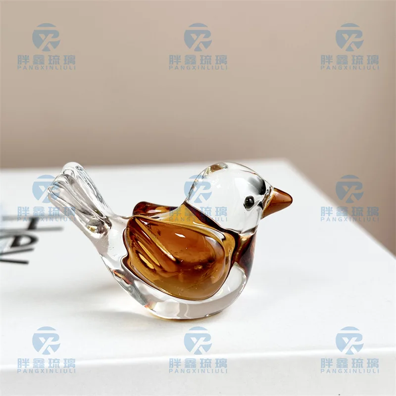 4pcs Little Bird Dog Glass Crystal Ornament Animal Home Car Office Desktop Craft Figurines Handmade Mini Home Decor Kids Gift