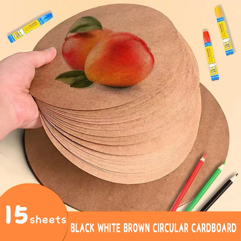 

15sheets 25CM Circular Cardboard 250g Thickened Kraft Paper Black Drawing Card White Round Surface Sketch Colored Lead Painting