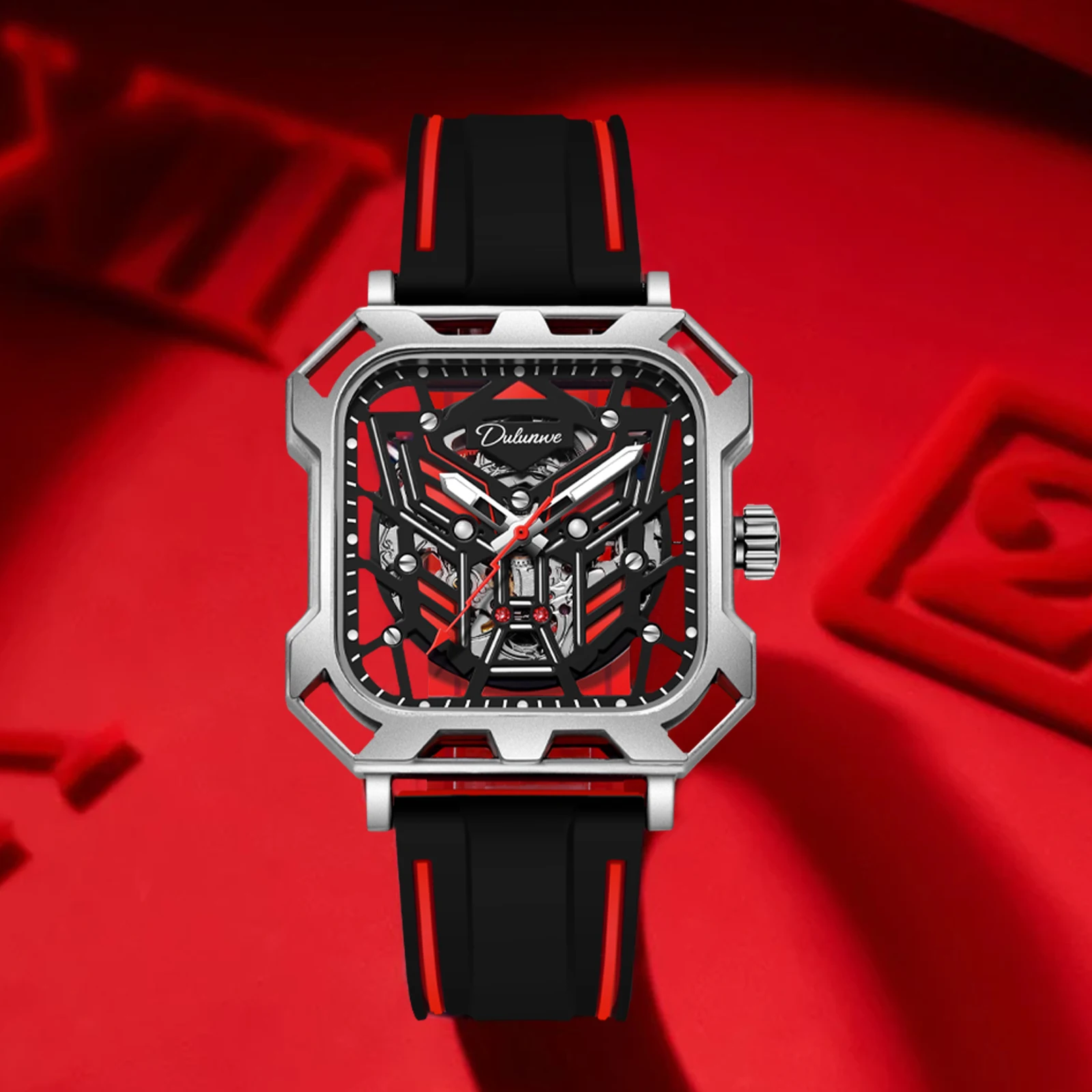 

Dulunwe автоматические часы квадратные механические полые дизайны высокого качества брендовые повседневные модные мужские наручные часы 30 м водонепроницаемые