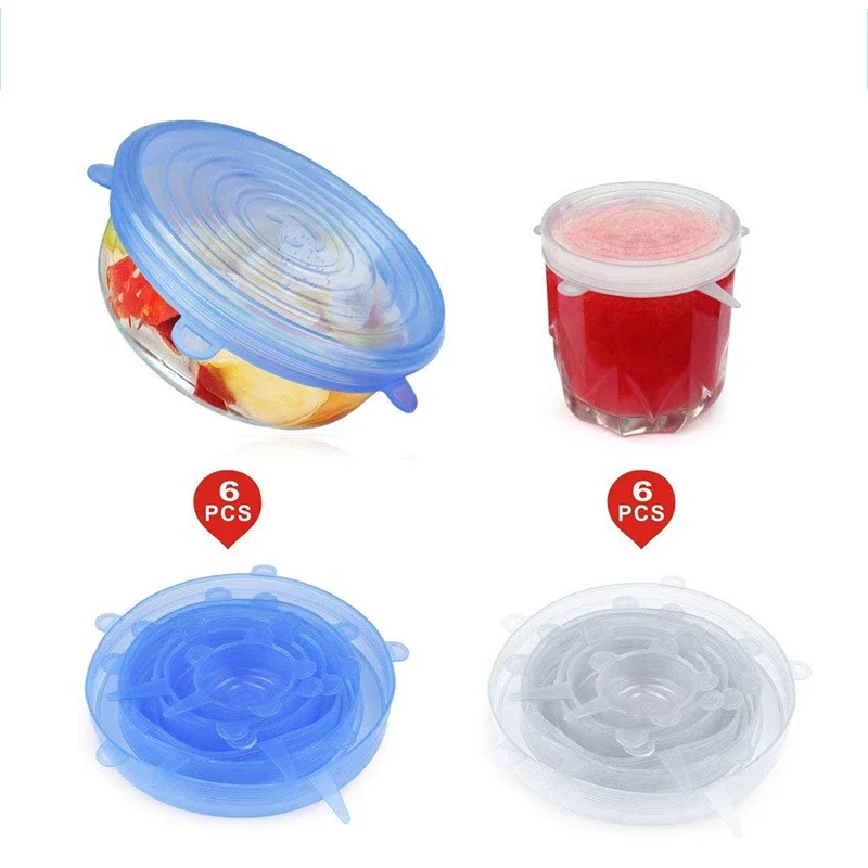 6 Pcs Silicone Stretch Lids Reusable Airtight Food Wrap Covers Keeping Fresh Seal Bowl Stretchy Wrap Cover Kitchen Cookware image 2