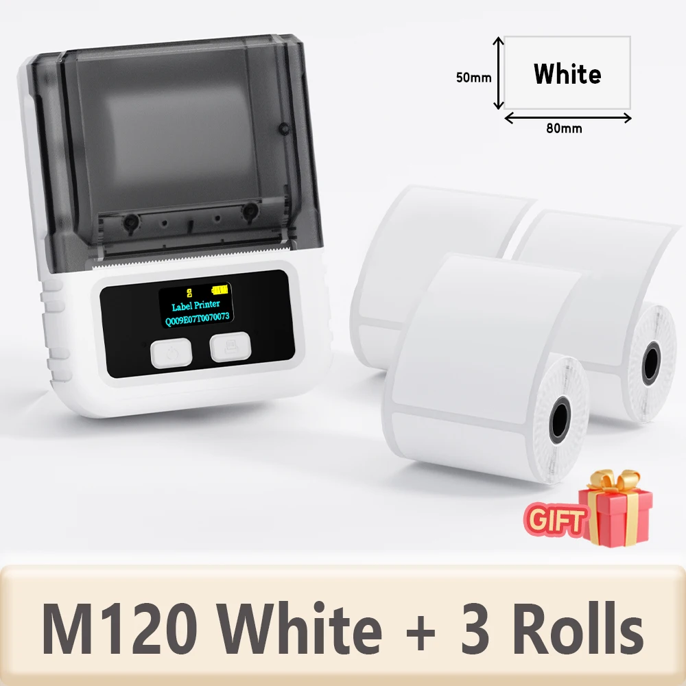 M120 라벨 메이커 - 바코드 라벨 프린터 블루투스 라벨 메이커 소규모 비즈니스용 휴대용 감열 프린터 (스티커 3롤 포함)