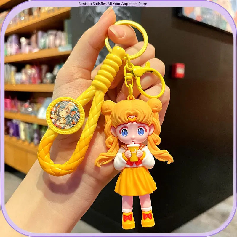 New Sailor Moon  Usagi Chibiusa Ami Silicone Key Chain Anime Kawaii Cartoon Figure Bag Charm Gift for Women Girls