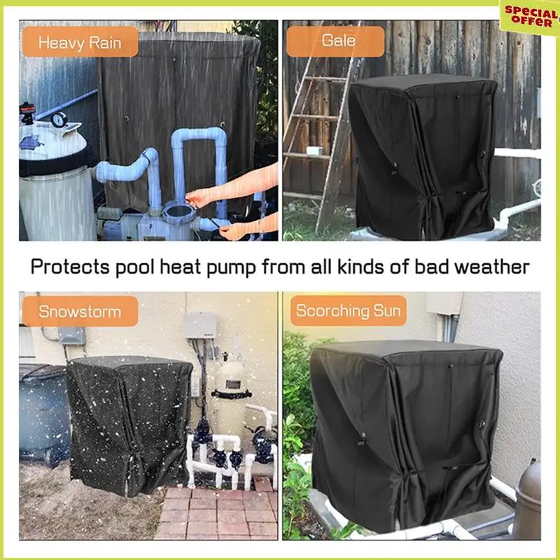 A34R Pool Heater Cover Heat Pump Cover Pool Heater Cover For Winter,Hose Hole And Hook & Loop Strip Design