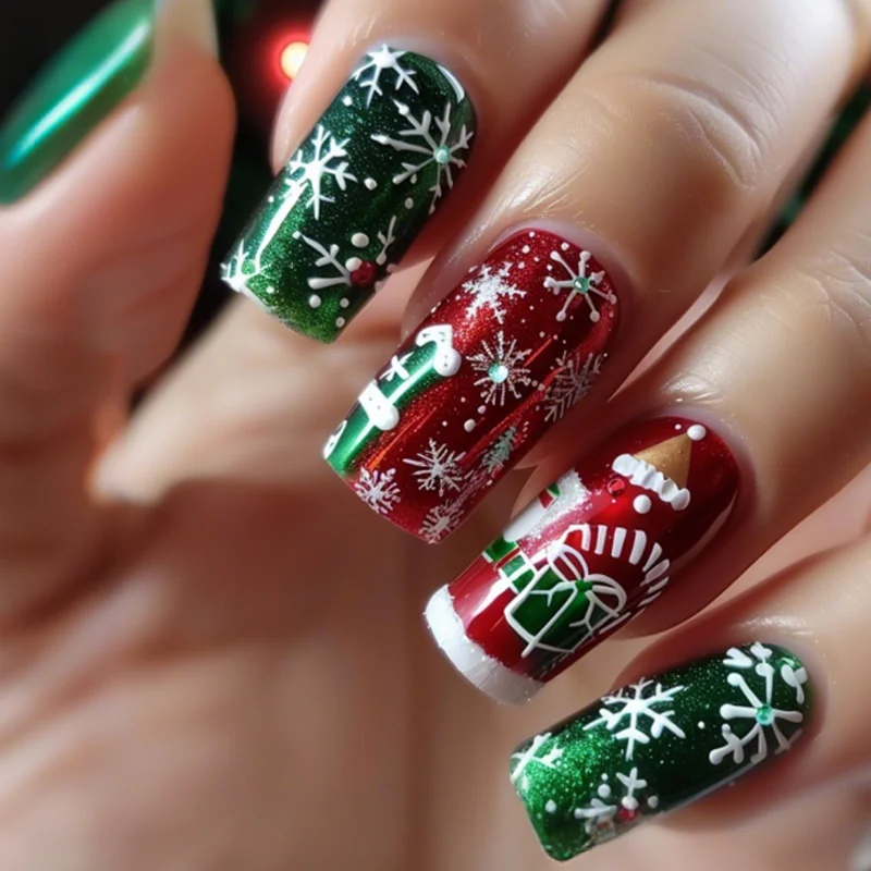 

Украшенные носимые накладные ногти, рождественские накладные накладные ногти, накладные ногти, украшения для маникюра «сделай сам», аксессуары для дизайна ногтей