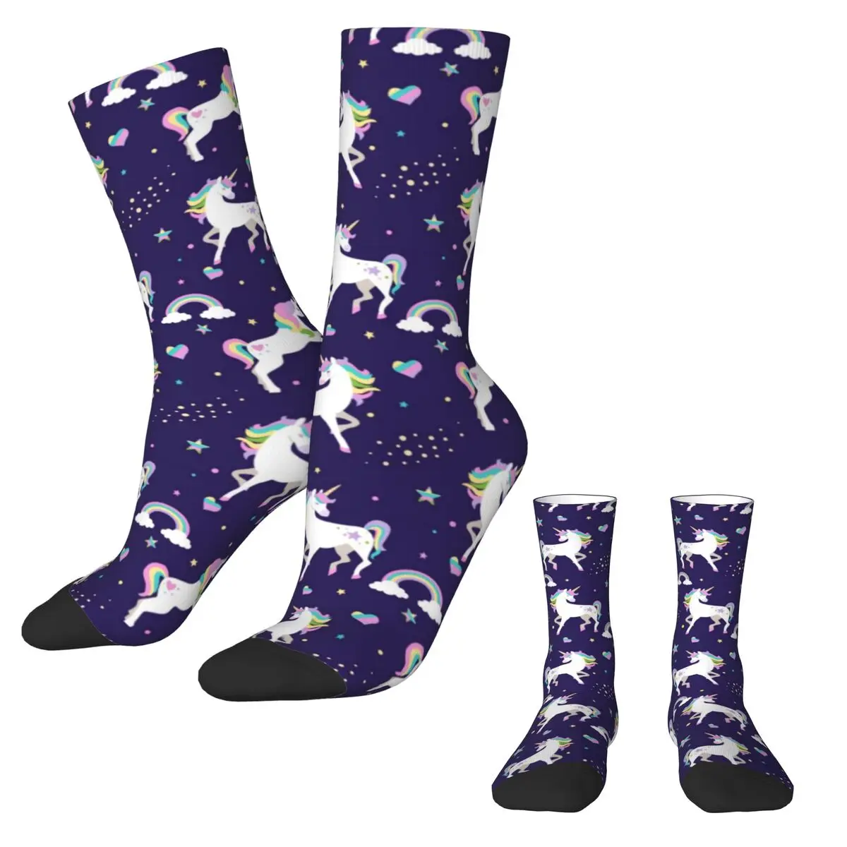 Stars Unicorn Stockings Women Men Cute Purple Rainbow Socks Medium Soft Casual Socks Spring Outdoor Anti Bacterial Graphic Socks