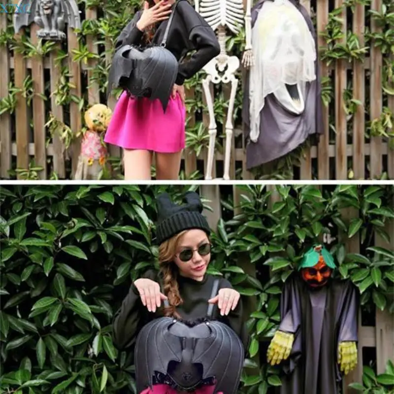 X7XC Durable and Trendy PU Devil Bat Rucksack Travel Backpack Gothic Daypack for Women with Unique Taste