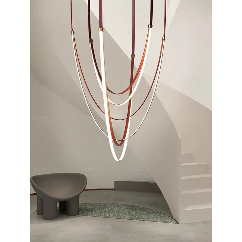 Imagem -03 - Postmodern Duplex Escadaria Lustre Minimalista Cinto Criativo Restaurante Sala Lobby Light Designer