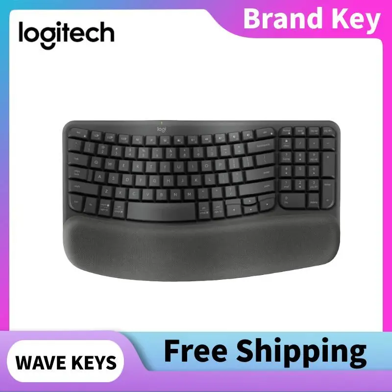 

Беспроводная эргономичная клавиатура Logitech Wave Keys с мягкой подставкой для рук, удобной и естественной посадкой, Bluetooth, прием болта