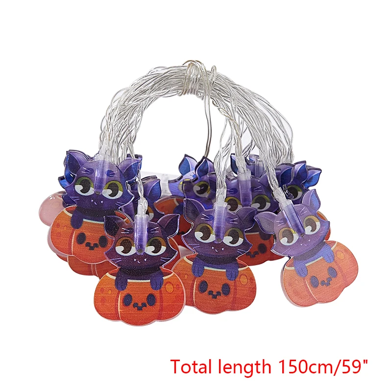 Lampu String labu Halloween, lampu String kelelawar laba-laba, bertenaga baterai untuk dekorasi pesta Halloween luar ruangan, lampu malam