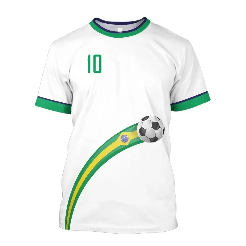 Brasilien Nationalmannschaft Nr. 10 Fußballtrikot Unisex Erwachsene Kinder Schnelltrocknend Atmungsaktiv Kurzarm Sport T-Shirt – Detail 7
