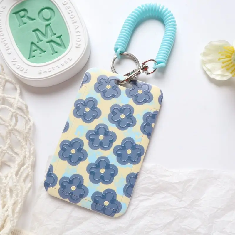 ID Holder Hard Plastic School Stationery Flowers Card ID Card Case Anti-lost Name Card Holder Spring Lanyards Badge Tag Works