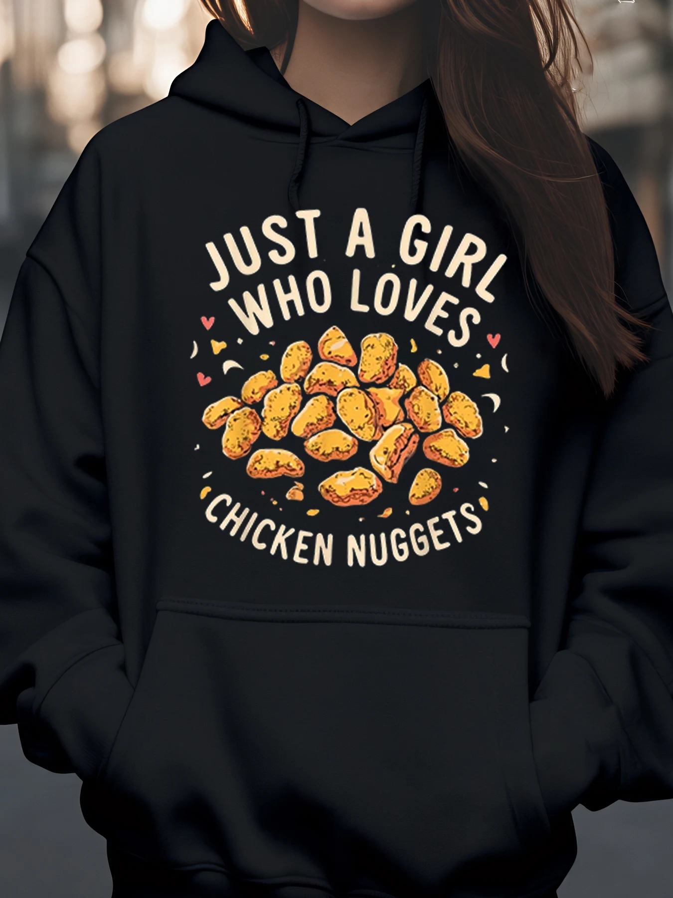 

Толстовка с принтом куриных наггетсов для девочек, повседневная одежда, наряд для любителей еды