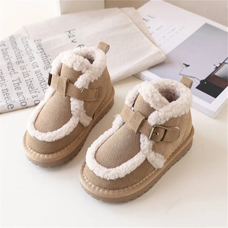 Children's Snow Boots For Girls Leather Warm Plush Fashion Non-slip Toddler Kids Boys Boots EU 21-30