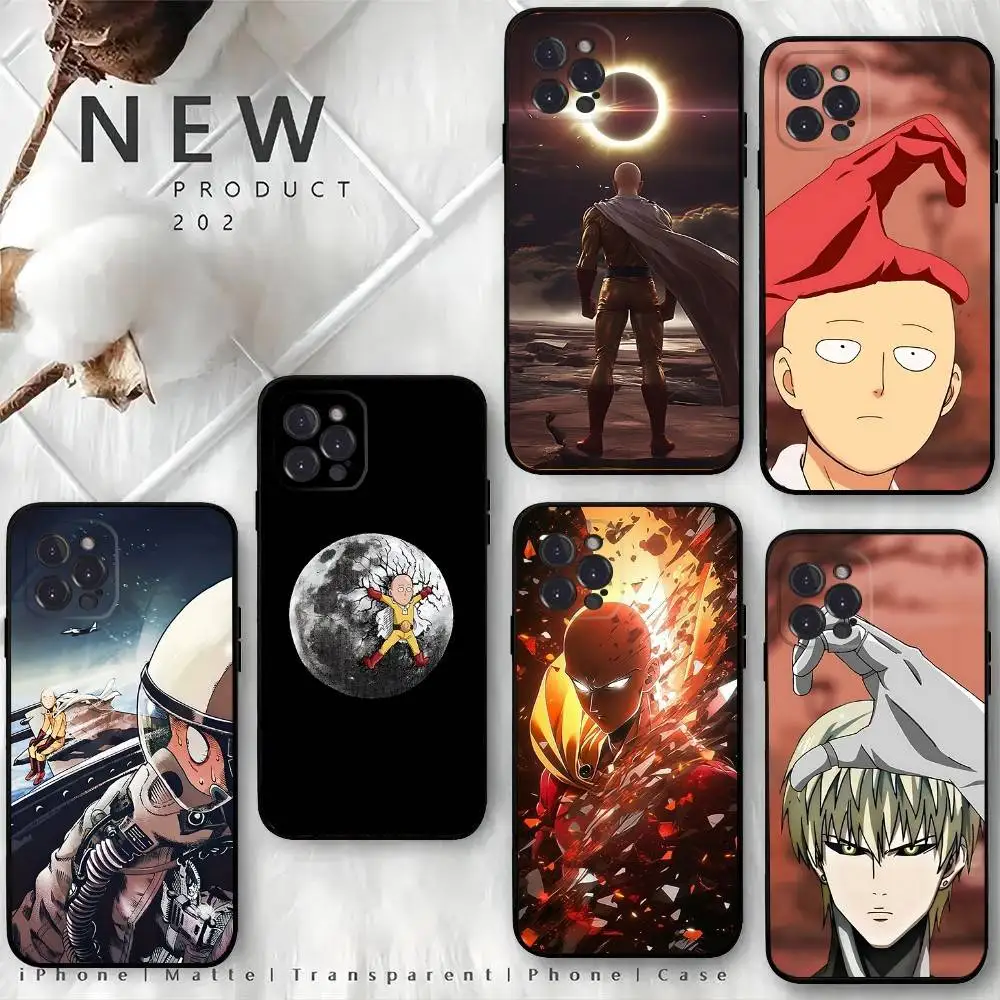 

One P-Punch-Man Saitama Phone Case For iPhone 17,16,15,14,13,12,Pro,Max,Plus,E,SE4,Air,Mini Black Soft Box