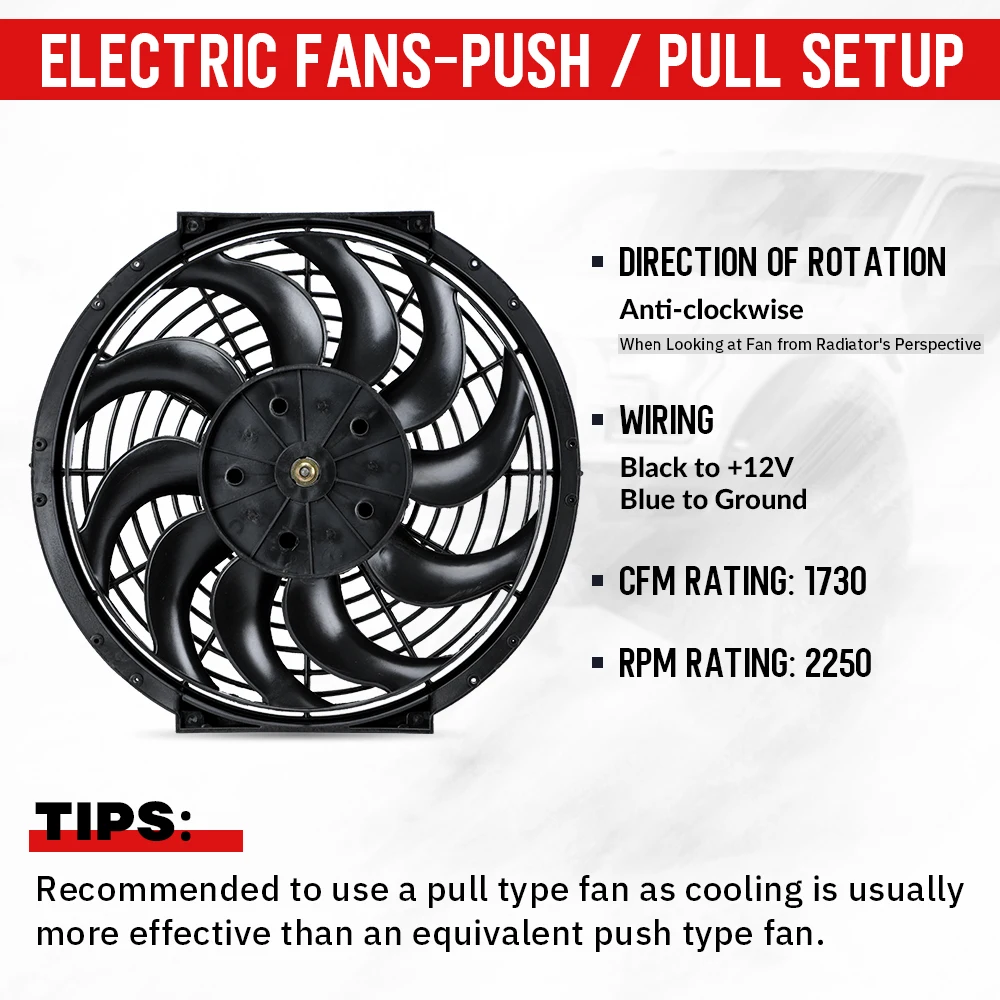 12 Inch Universal 12V 80W Slim Reversible Electric Radiator AUTO FAN Push Pull With mounting kit Type S 12\