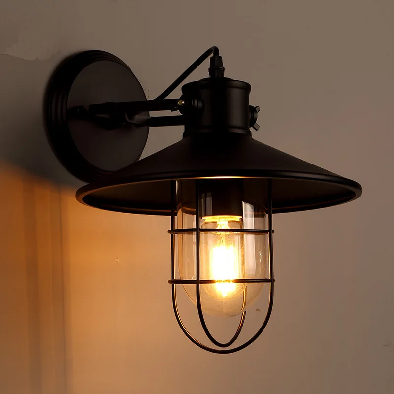 American Style Retro Industrial Wall Lamp Creative Bedside Balcony Corridor Iron Nostalgic Corridor Bar Coffee Shop Lamps