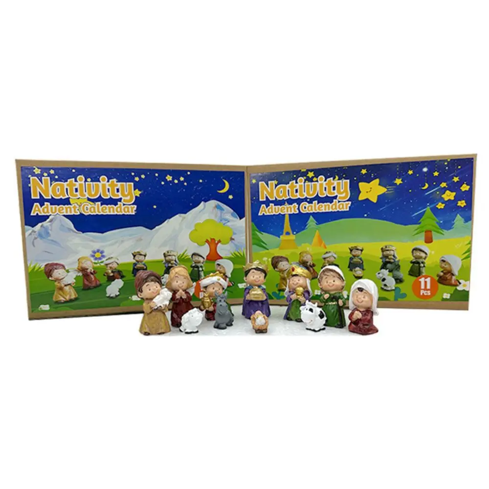 مشهد المهد تقويم القدوم الراتنج 11 يوما سطح المكتب الحلي لطيف الهدايا الدينية المسيحية عيد الميلاد العد التنازلي التقويم