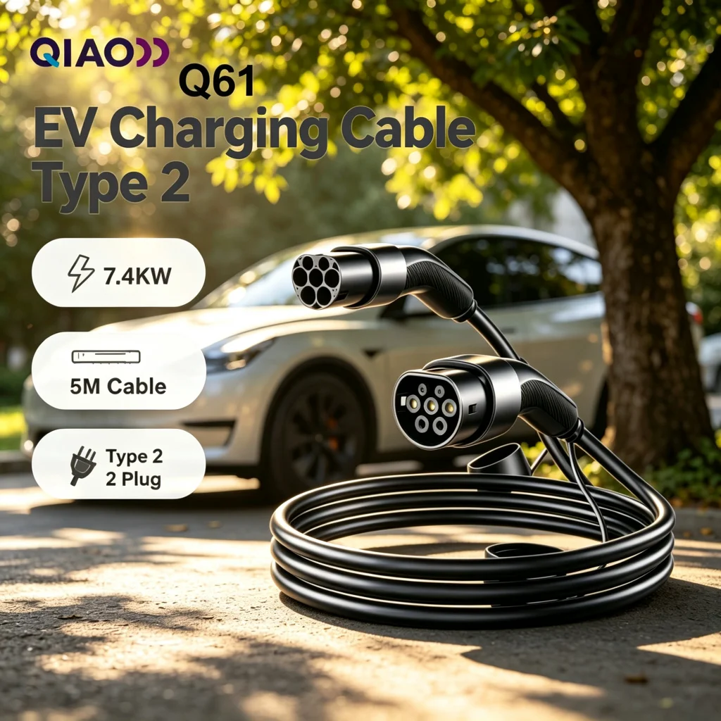 QIAO Type 2 Electric Vehicle Fast Charging Cable 7.4KW 5M EV Type 2 to Type 2 Charging For Type 2 Car Electric Car Charging