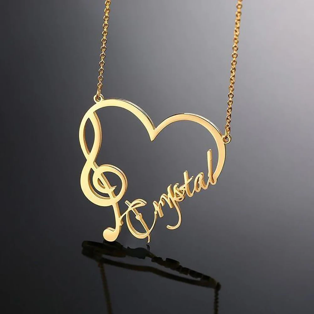 Sipuris Personalisierte Namens-Logo-Halskette aus Edelstahl, Musiknoten, Liebesherz, Namensschild, Goldener Choker, Modeschmuck, Geschenke – Detail 10