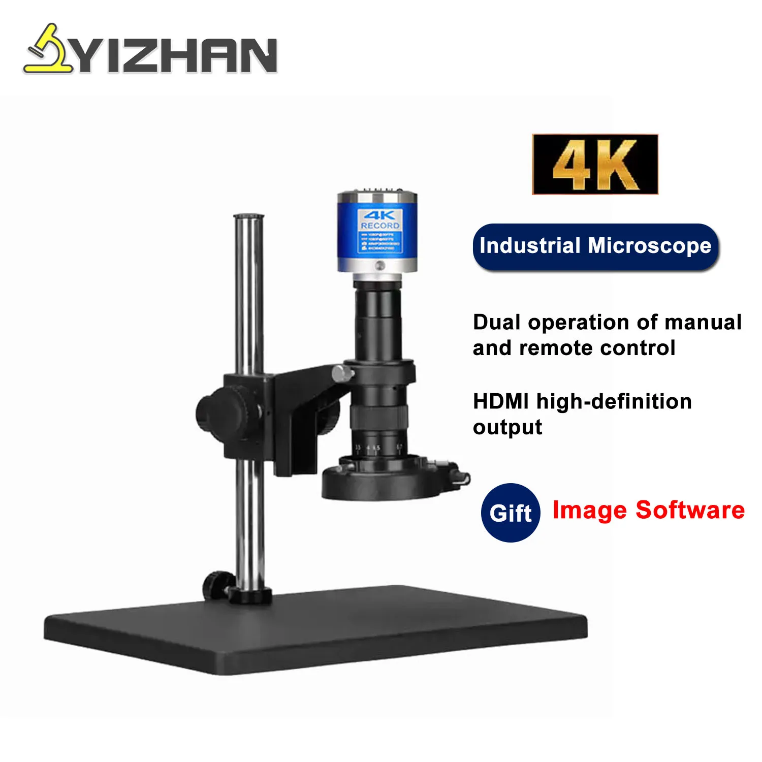 Large Base Electron Microscope Set 180X Lens 4K 48MP HD Camera Adjustable Ring Light Industrial Soldering Tool Freeze Comparison