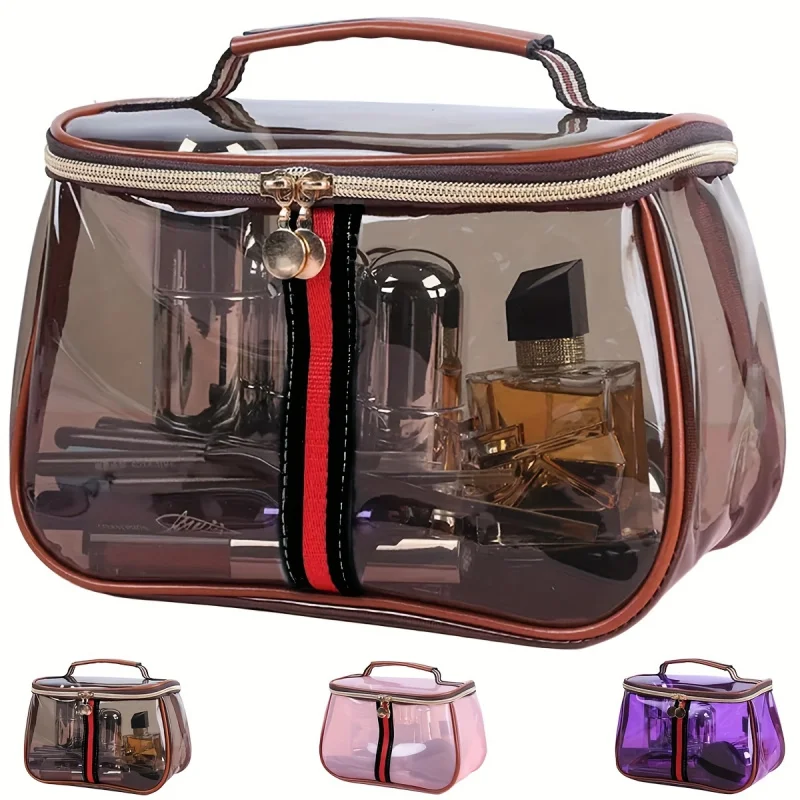 New Apple-themed makeup bag，Women's Large Capacity Transparent Toiletry Bag，Transparent travel bag with zipper。