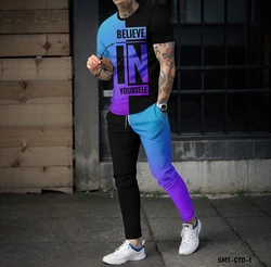 New Fashion Men's T-shirt Set Sportswear 3D Letter Round Neck Short sleeved T-shirt Long Pants Street Wear 2-piece Set for Men