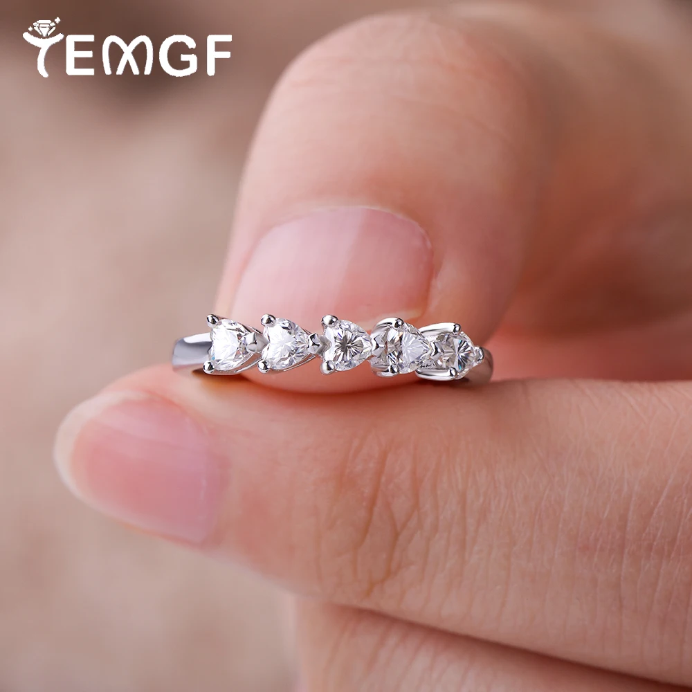 

TEMGF Full 3mm Heart Cut Moissanite Ring With GRA S925 Sterling Silver Ring for Women Sparkling Fine Jewelry Couple Love Gifts