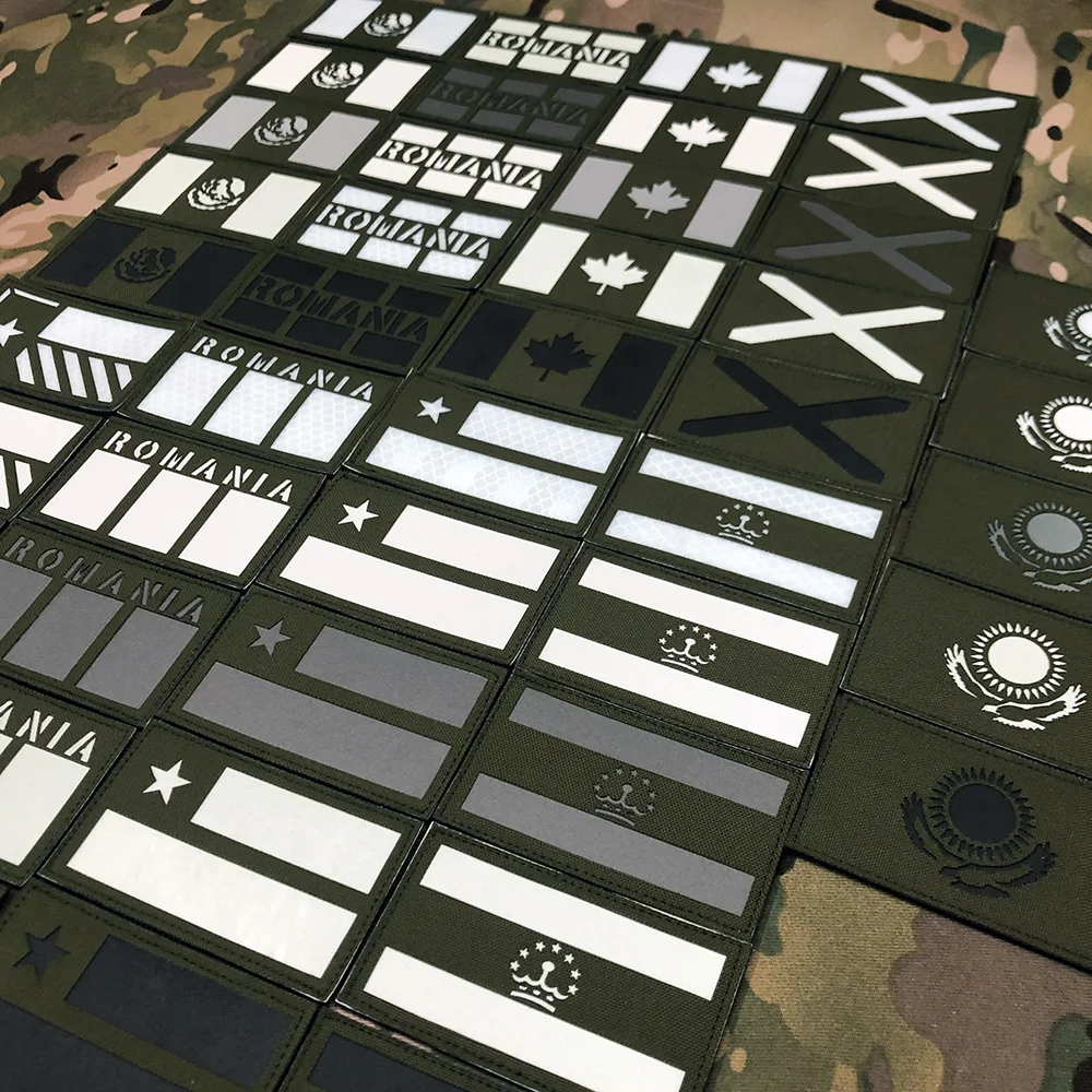 Green Laser Cut IR IFF Infrared Reflection, Luminous Flag Patch, Mexico, Texas, Romania, Canada, Scotland, Chile, Tajikistan