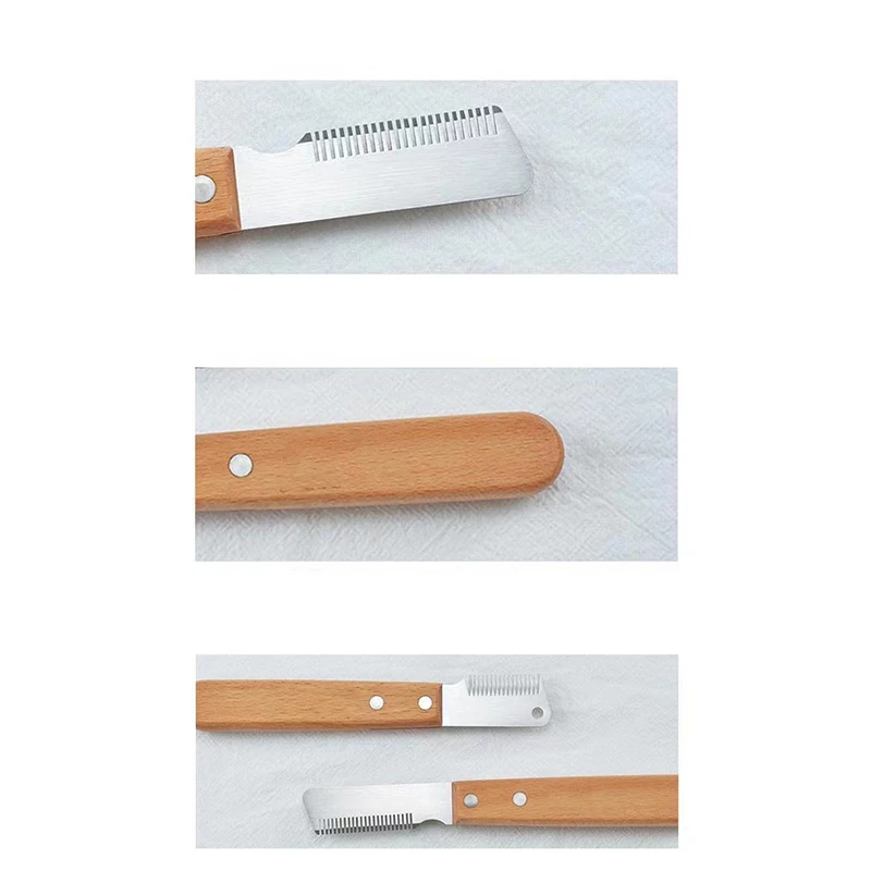 Pet Hair Removal Knife Professional Dog Comb Stainless Wooden Handle Stripping Knife Pet Hair Remover Grooming Brushes