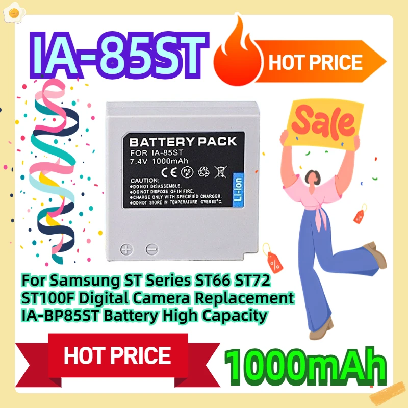 

For Samsung ST Series ST66 ST72 ST100F Digital Camera Replacement IA-BP85ST Battery 1000mAH High Capacity