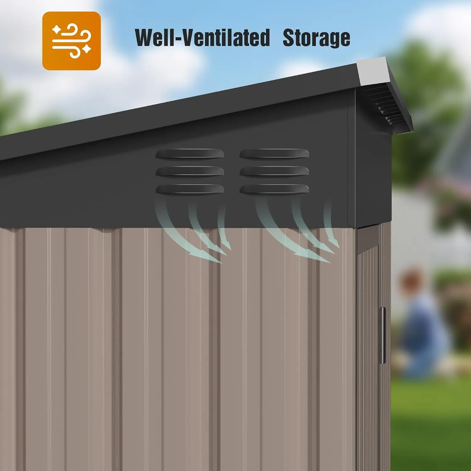 Metal Garden Storage Shed Sloping Roof Outdoor Backyard Tool House 5x3FT, Customized