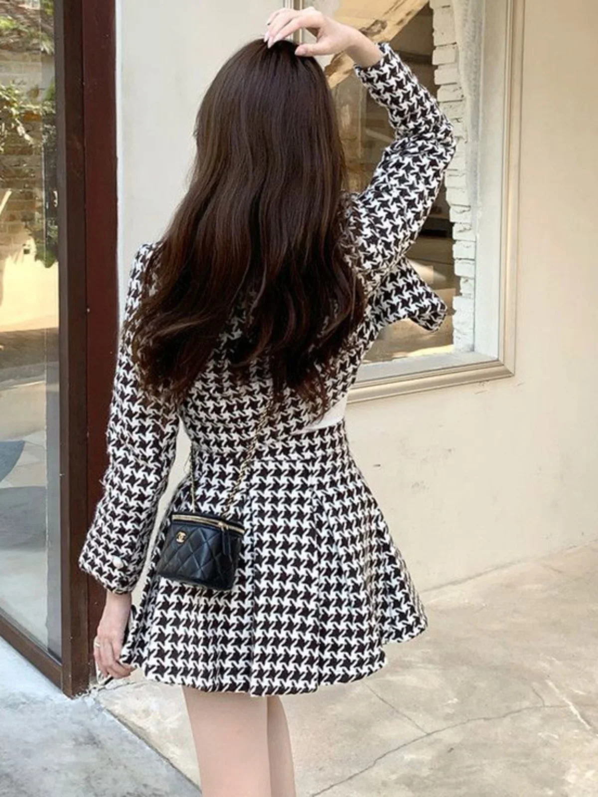 

2024 New Sle ort Coat And Skirt Set Women's High Waist Plaid Woolen Slimming Faion Autumn Winter Two-Piece Suit