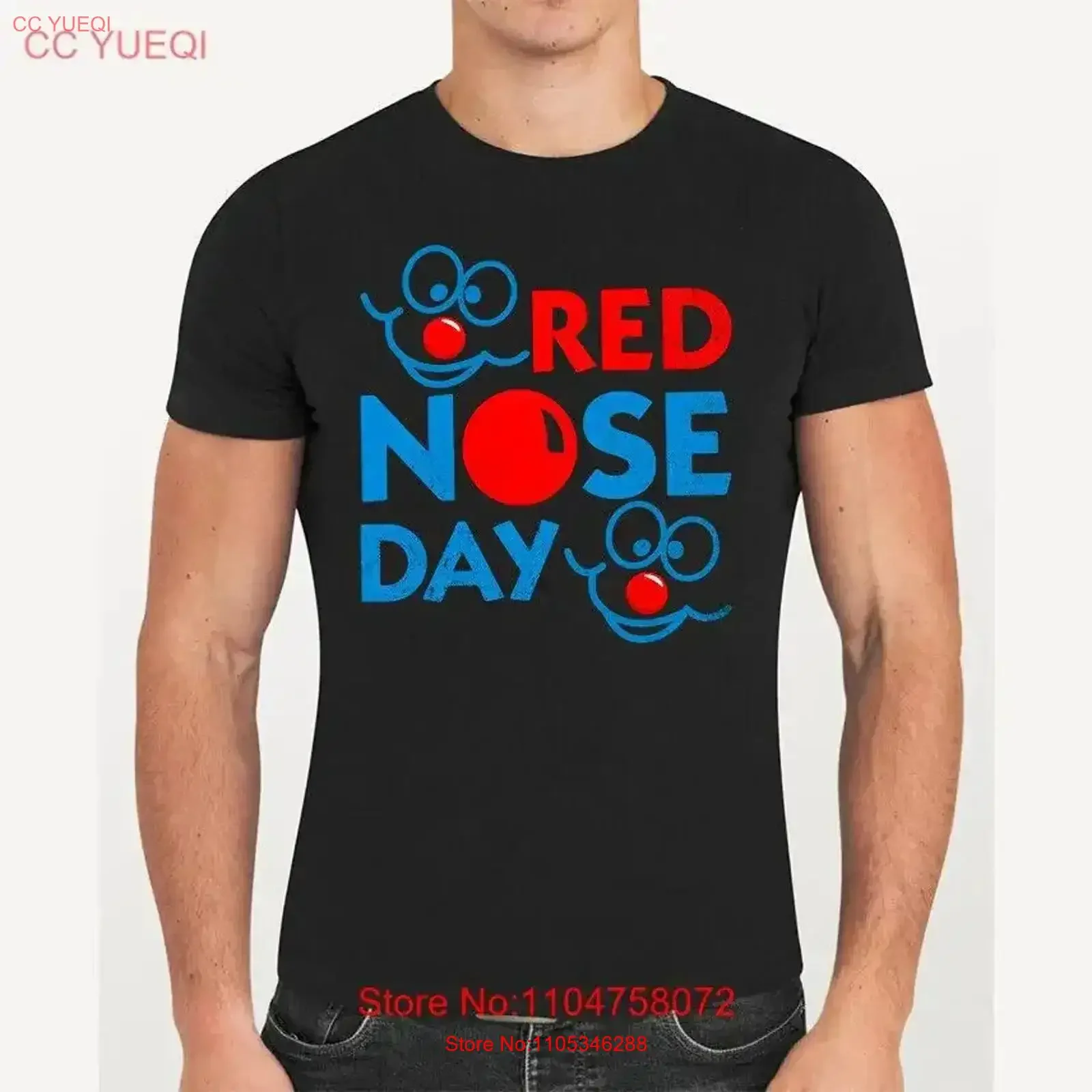 T-shirt de la Journée du nez rouge avec visages amusants Comic Relief, événement caritatif, style vintage délavé, respirant, pour usage quotidien