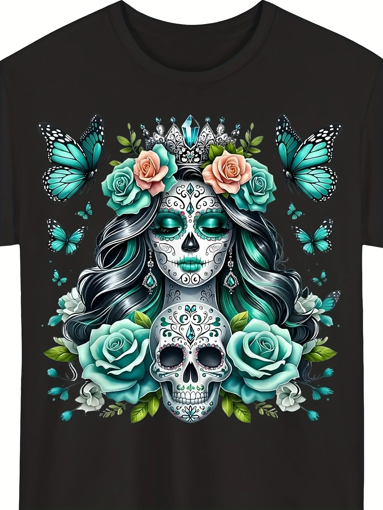 Men's & Women's Plus-Size Dead for Man's Cat Lina T-Shirt - Gothic Sugar Skull with Lina Print, Round Neck Short Sleeve Casual Tee, Machine Washable Suitable for All Seasons, Unisex Casual Attire, PLUS SIZE