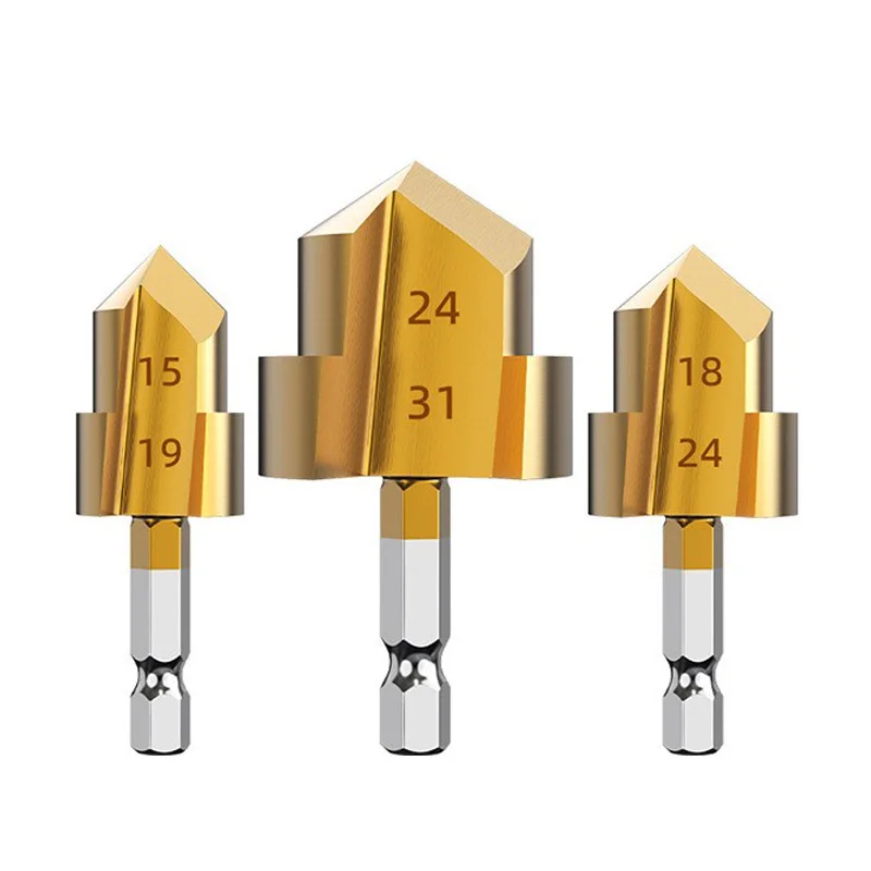 3Pcs Hex Shank Step Drill Bit Set, PPR Pipe Chamfering & Reaming Tool, Multi-layer Hole Opener, 20/25/32mm