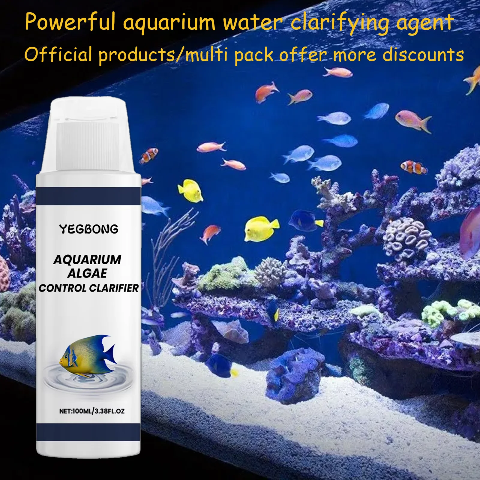 Fish Tank Water Clarifier 100ml - Fish-Friendly Aquarium Algae Moss Remover,  Water Quality Cleaner Crystal-Clear Water