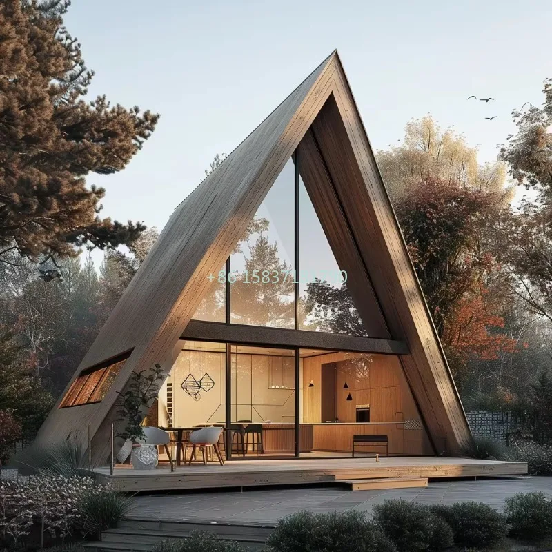 A Frame Triangle Container House Modern Cabin Kit Modular Tiny Home Prefab House Ready Ship Triangle House for Apartment Cottage