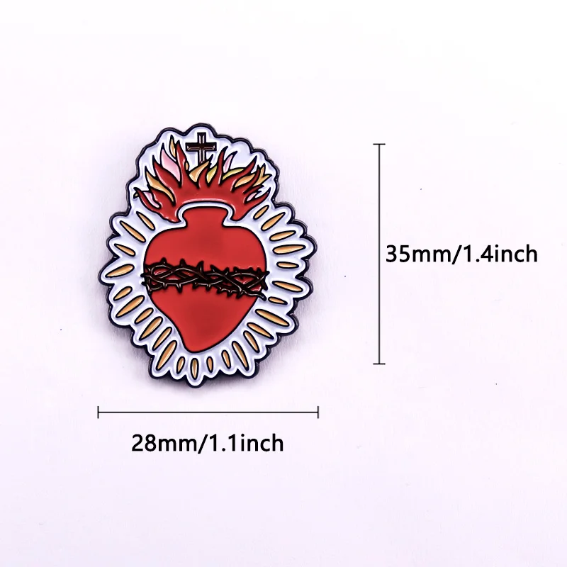 Sacred Heart Of Jesus Brooch Badge Christianity Enamel Pin Clothes Hat Backpack Decoration