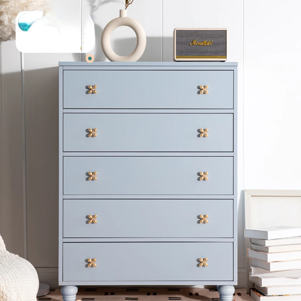 

Five-Drawer Cabinet Wall Cream Style Storage Cabinet Five-Drawer Cabinet Master Bedroom Bedside Tailstock Blue Storage Cabinet