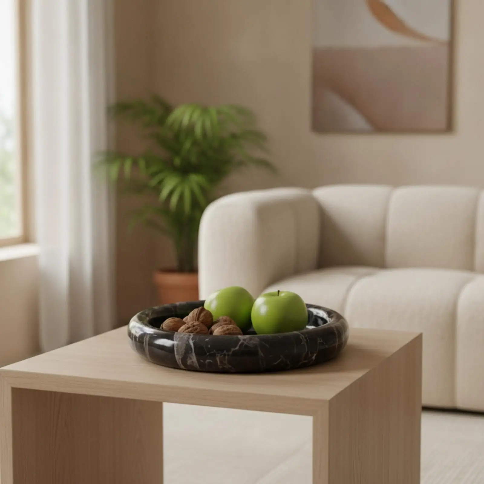 Marble Tray Polished Marble Bowl Stone Tray Round for Tabletop, Dining Table