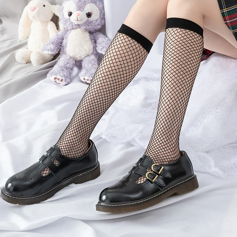 

Women JK Lolita Girls Solid Black White Knee High Long Socks Lingerie Summer Sexy Mesh Gothic Fishnet Stockings Tights Underwear