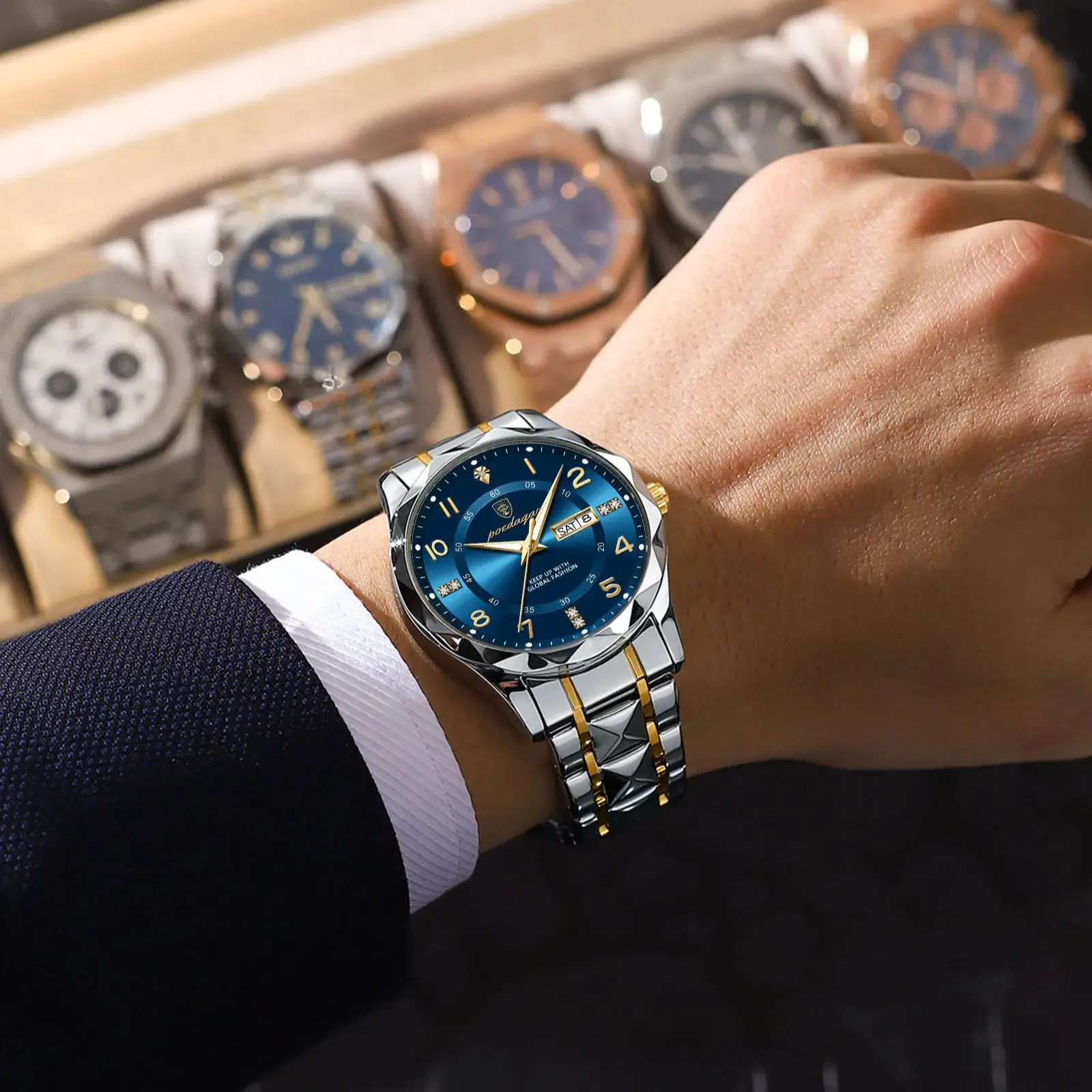 POEDAGAR ساعة رجالية فاخرة مقاوم للماء تاريخ الأسبوع مضيئة موضة ساعة اليد الفولاذ المقاوم للصدأ الكوارتز الرياضة ساعات رجالية Reloj الذكور #6