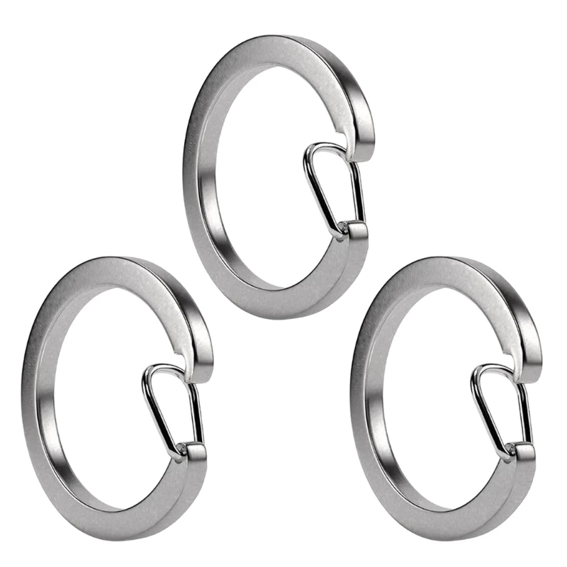 3 Pcs Stainless Steel Round Spring Clasp Keyring C Buckle Metal Spring Open Keychain Split Rings C-type Key Holder